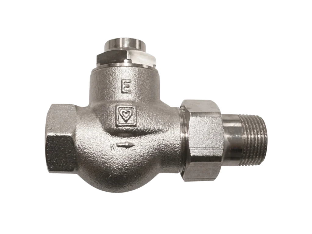 Front view of HERZ TS-90 straight thermostatic valve for radiator temperature control